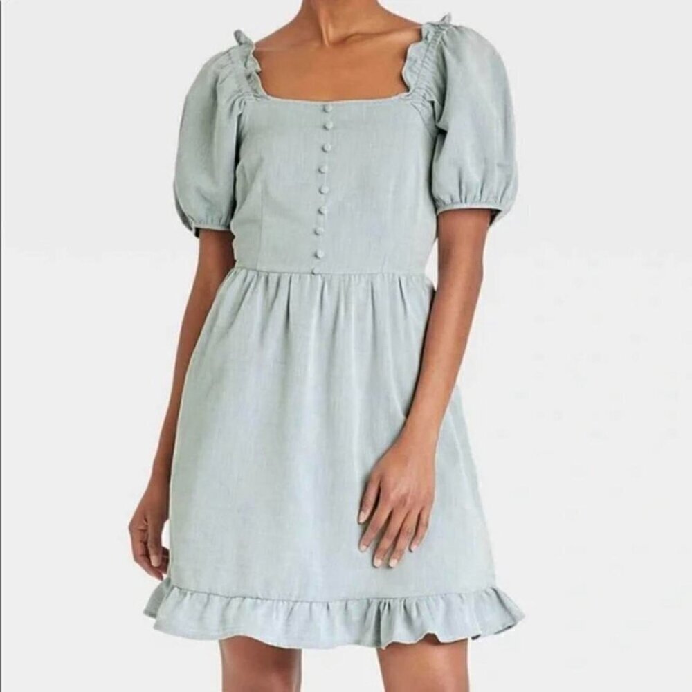 WHO WHAT WHEN Chambray Blue Twill Mini Dress NWT